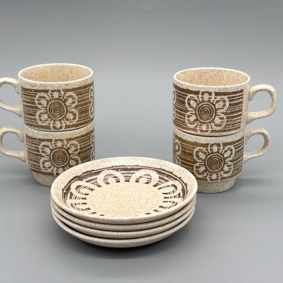 Vintage Biltons Staffordshire Ironstone Daisy Trio Cup Saucer Plate Set Of 4 - Picture 9 of 10